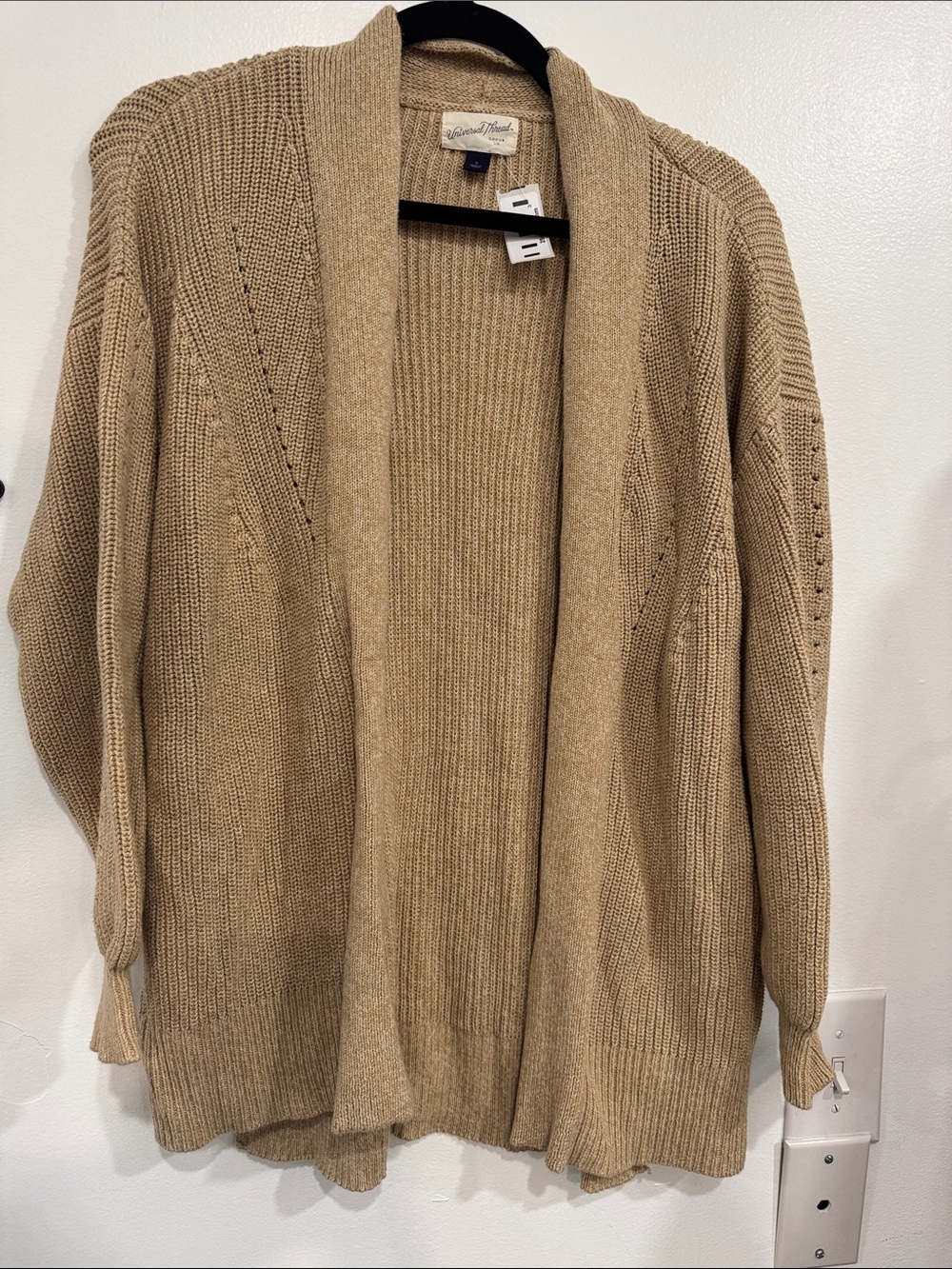 Universal Thread Open-Front Shawl Collar Cardigan in Tan